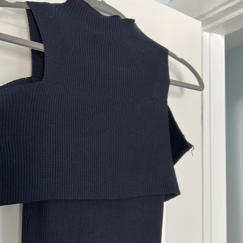 Navy blue knit ribbed dress.